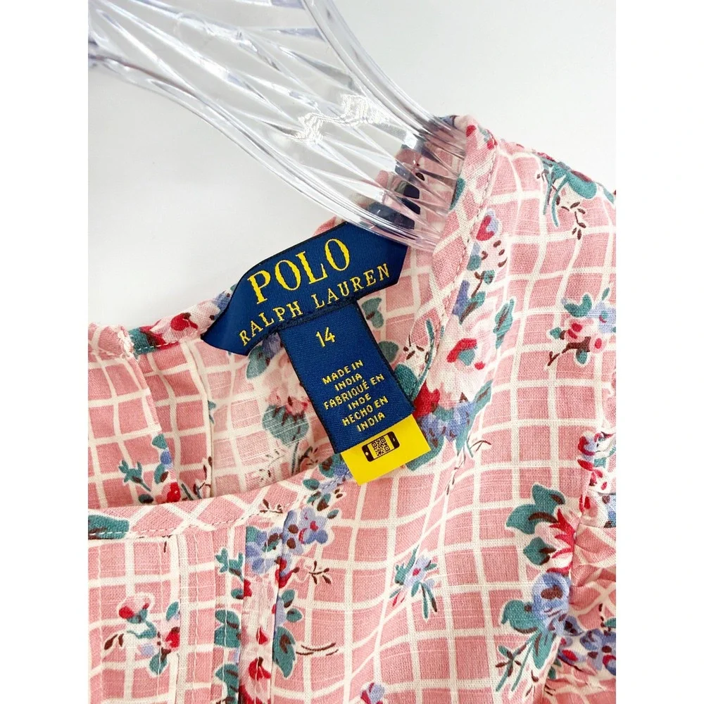 Polo Ralph Lauren Kids Pink Floral Grid Ruffle Top and Skirt Set Size 14
